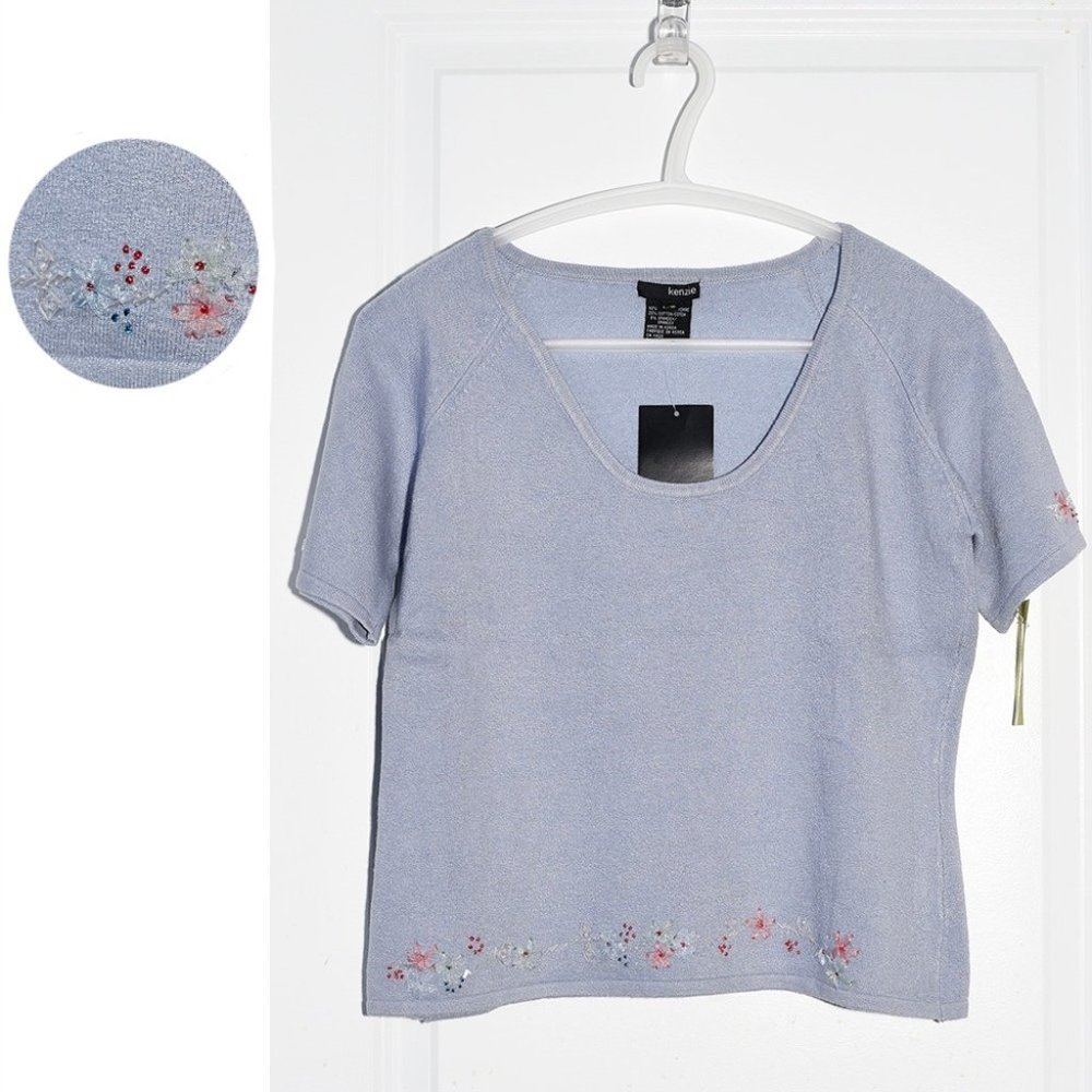 NWT Kenzie Embellished Lavender Short-Sleeve Sweater